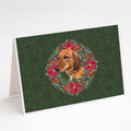 Dachshund Poinsetta Wreath Greeting Cards Pack of 8 Blank Cards with Envelopes Whimsical A7 Size 5x7