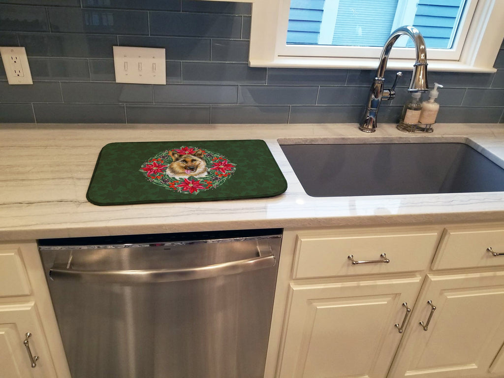 German Shepherd Poinsetta Wreath Dish Drying Mat Absorbent Dish Drying Mat Pad for Kitchen Counter Dish Drainer Mat for Countertop, 14 x 21", Multicolor
