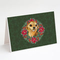 Chihuahua Poinsetta Wreath Greeting Cards Pack of 8 Blank Cards with Envelopes Whimsical A7 Size 5x7