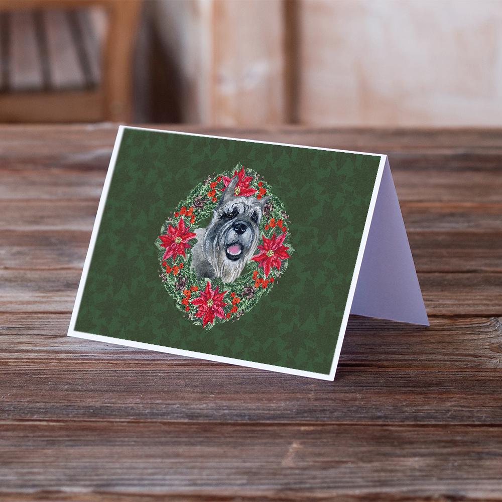 Schnauzer Poinsetta Wreath Greeting Cards Pack of 8 Blank Cards with Envelopes Whimsical A7 Size 5x7
