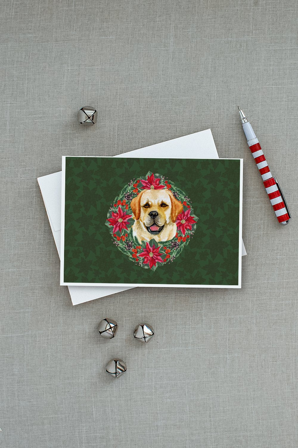 Golden Retriever Poinsetta Wreath Greeting Cards Pack of 8 Blank Cards with Envelopes Whimsical A7 Size 5x7