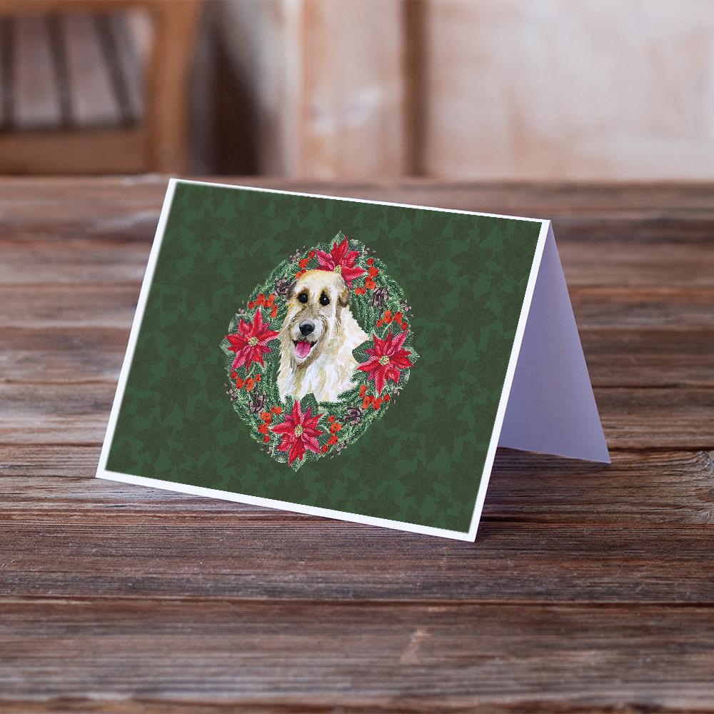 Irish Wolfhound Poinsetta Wreath Greeting Cards Pack of 8 Blank Cards with Envelopes Whimsical A7 Size 5x7