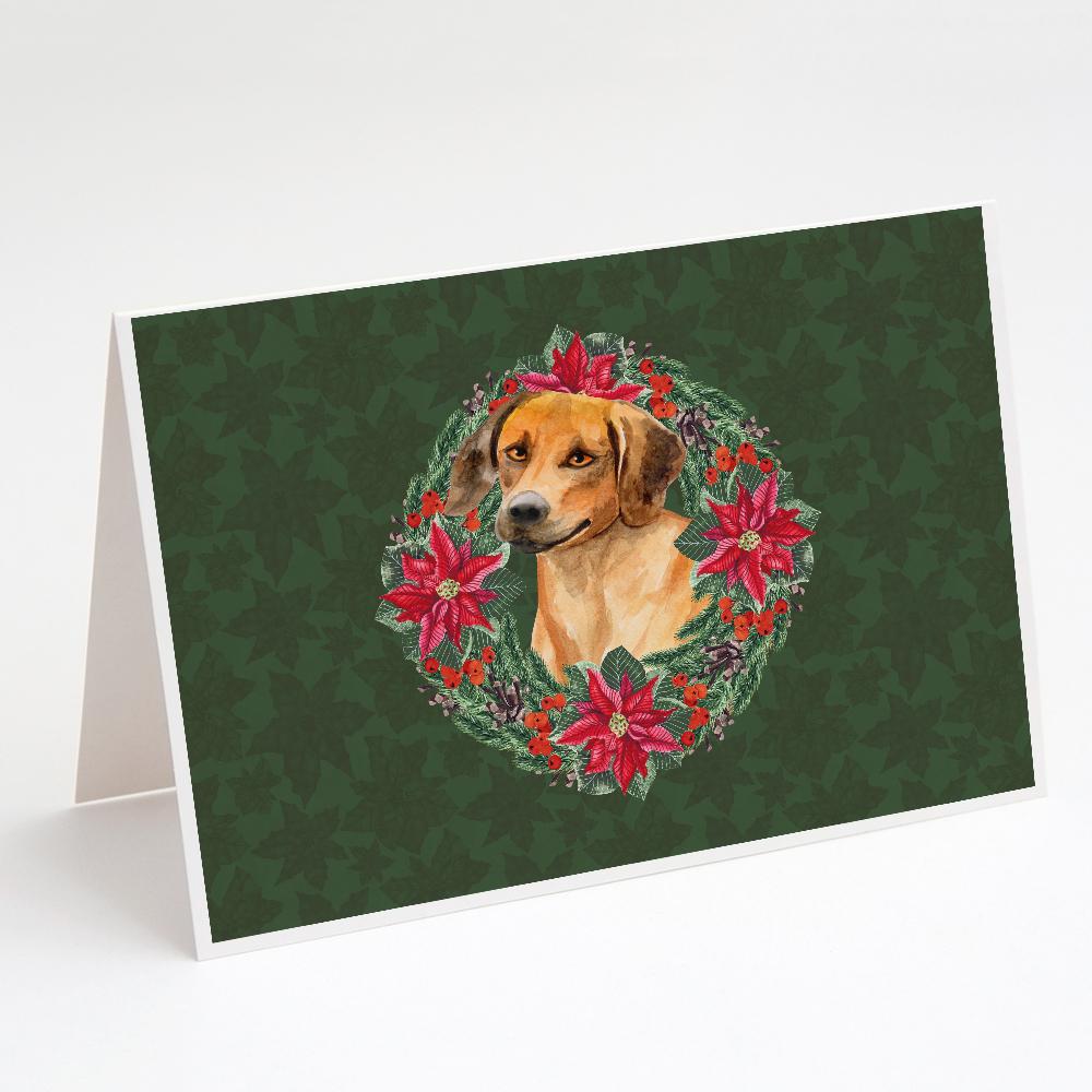 Rhodesian Ridgeback Poinsetta Wreath Greeting Cards Pack of 8 Blank Cards with Envelopes Whimsical A7 Size 5x7