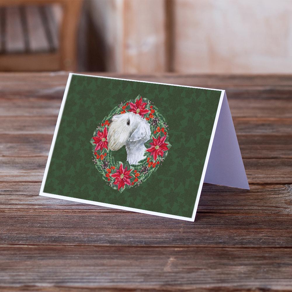 Sealyham Terrier Poinsetta Wreath Greeting Cards Pack of 8 Blank Cards with Envelopes Whimsical A7 Size 5x7