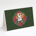 Beagle Poinsetta Wreath Greeting Cards Pack of 8 Blank Cards with Envelopes Whimsical A7 Size 5x7