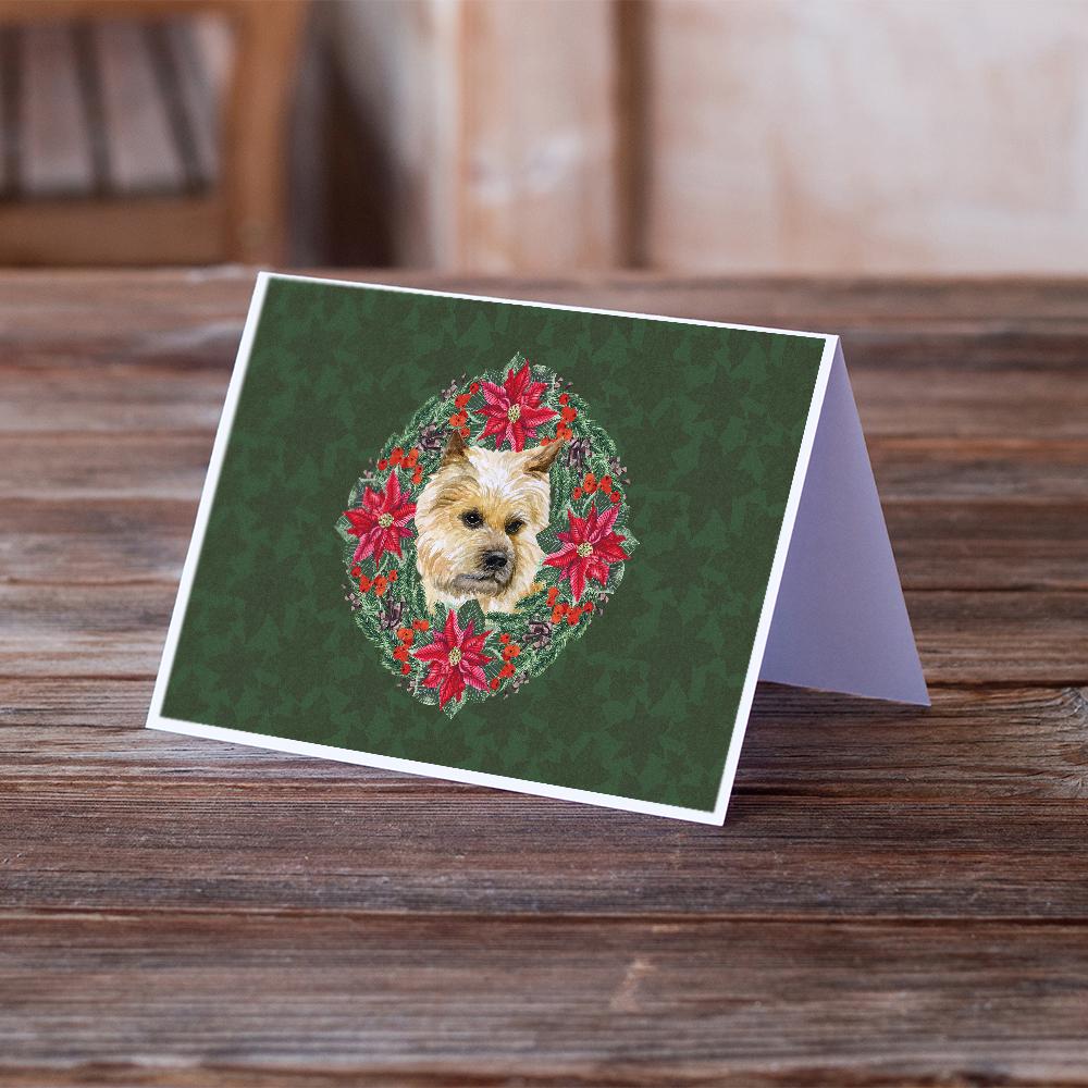 Cairn Terrier Poinsetta Wreath Greeting Cards Pack of 8 Blank Cards with Envelopes Whimsical A7 Size 5x7