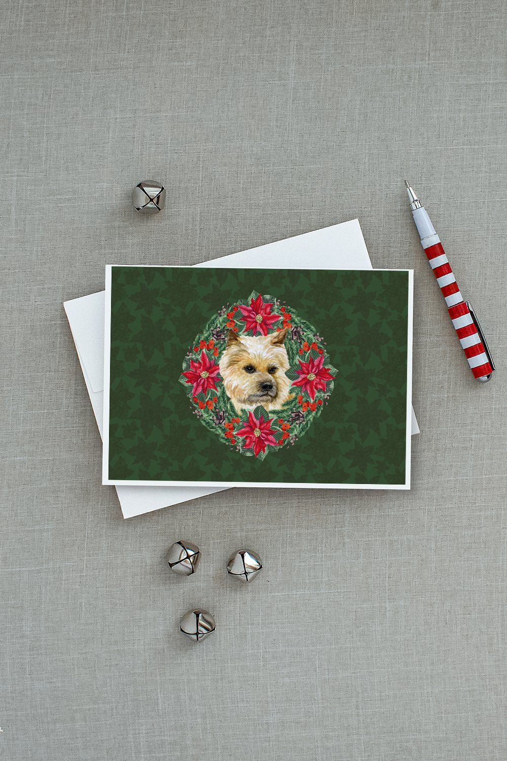 Cairn Terrier Poinsetta Wreath Greeting Cards Pack of 8 Blank Cards with Envelopes Whimsical A7 Size 5x7