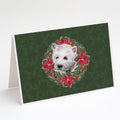 Westie Poinsetta Wreath Greeting Cards Pack of 8 Blank Cards with Envelopes Whimsical A7 Size 5x7