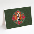 Basset Hound Poinsetta Wreath Greeting Cards Pack of 8 Blank Cards with Envelopes Whimsical A7 Size 5x7