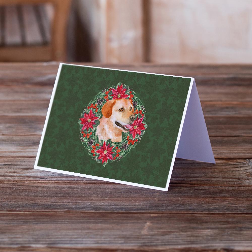 Labrador Retriever Poinsetta Wreath Greeting Cards Pack of 8 Blank Cards with Envelopes Whimsical A7 Size 5x7