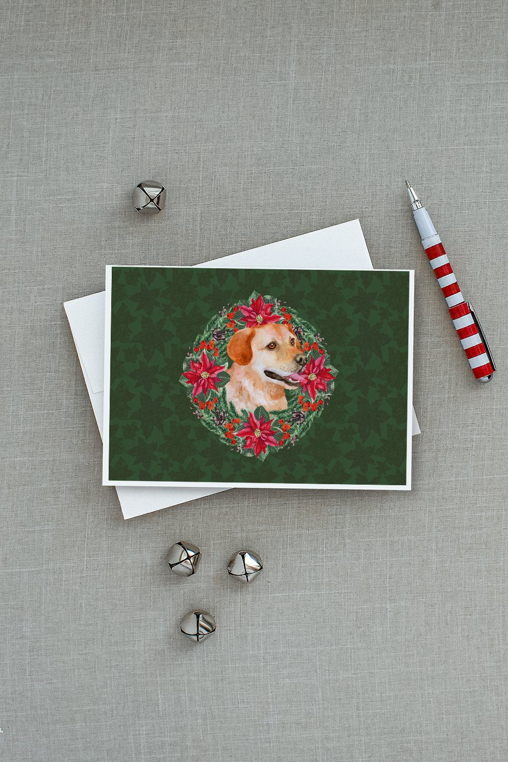 Labrador Retriever Poinsetta Wreath Greeting Cards Pack of 8 Blank Cards with Envelopes Whimsical A7 Size 5x7