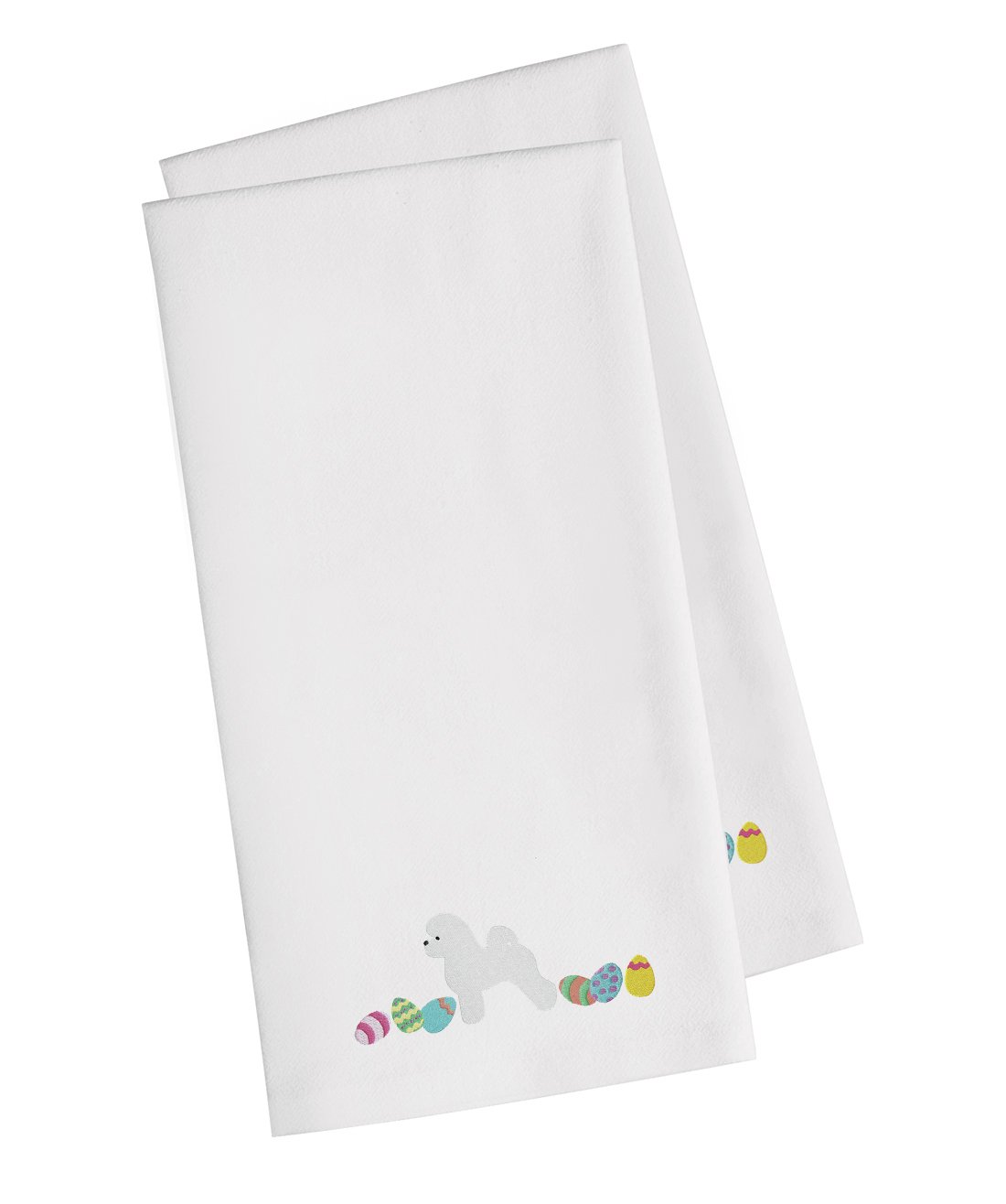 Bichon Frise Easter White Embroidered Towel Set of 2 Decorative Bathroom Guest Hand Towel for Hand, Face, Tea, Dishcloth, 19 X 25, White