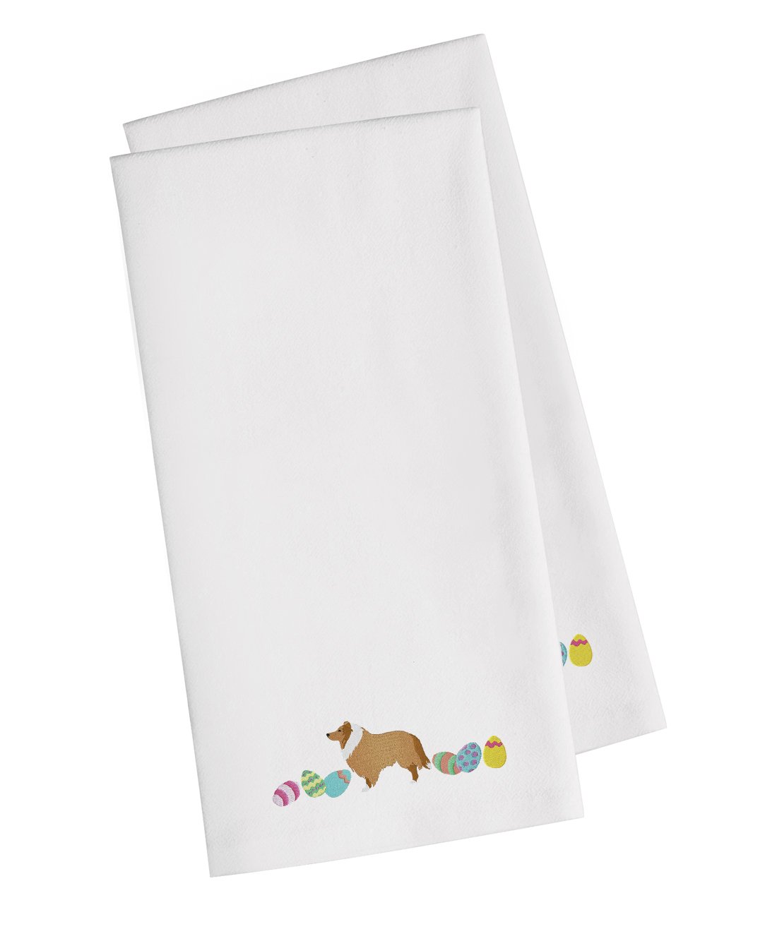 Collie Easter White Embroidered Towel Set of 2 Decorative Bathroom Guest Hand Towel for Hand, Face, Tea, Dishcloth, 19 X 25, White