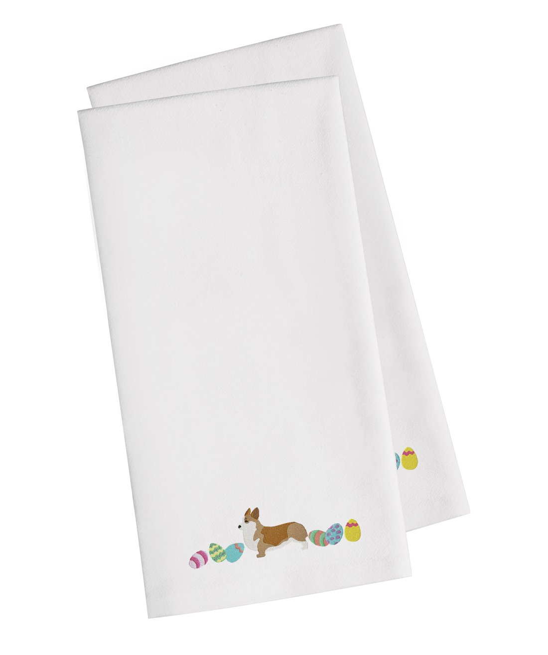 Corgi Easter White Embroidered Towel Set of 2 Decorative Bathroom Guest Hand Towel for Hand, Face, Tea, Dishcloth, 19 X 25, White