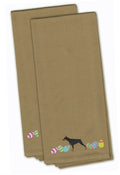 Doberman Pinscher Easter Tan Embroidered Towel Set of 2 Decorative Bathroom Guest Hand Towel for Hand, Face, Tea, Dishcloth, 19 X 25, Tan