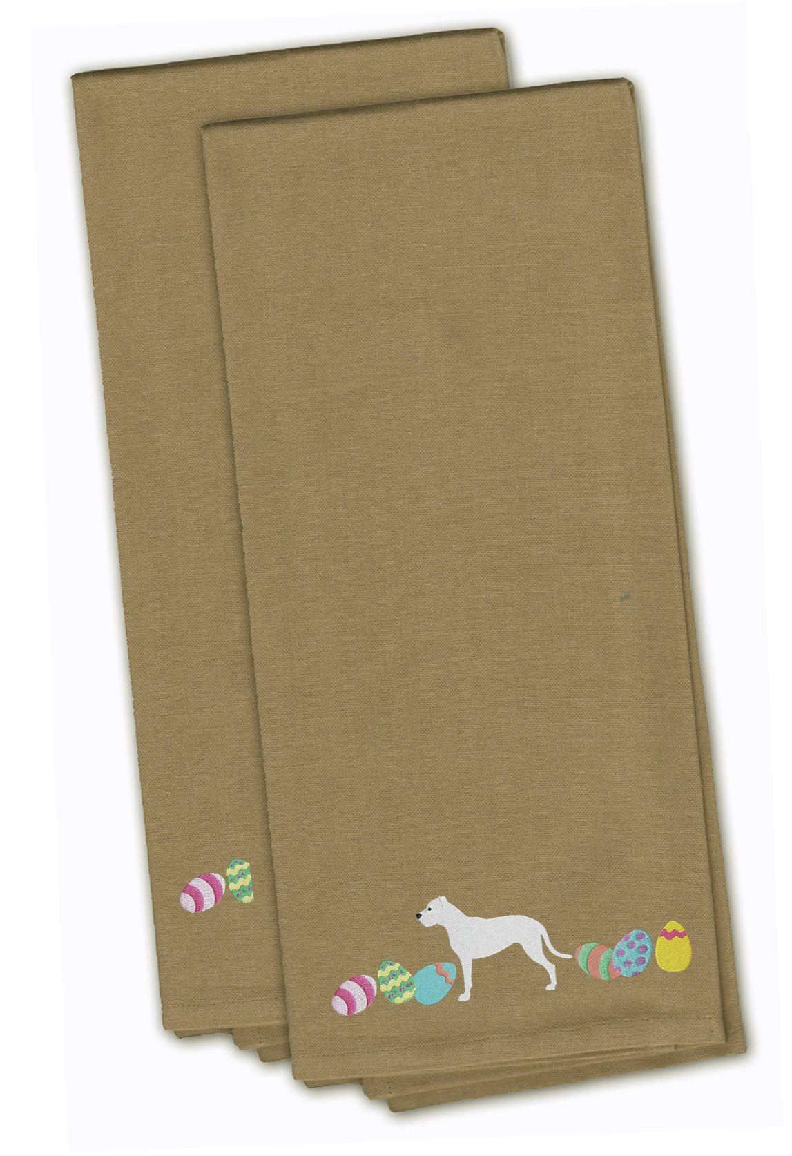 Pit Bull Terrier Easter Tan Embroidered Towel Set of 2 Decorative Bathroom Guest Hand Towel for Hand, Face, Tea, Dishcloth, 19 X 25, Tan