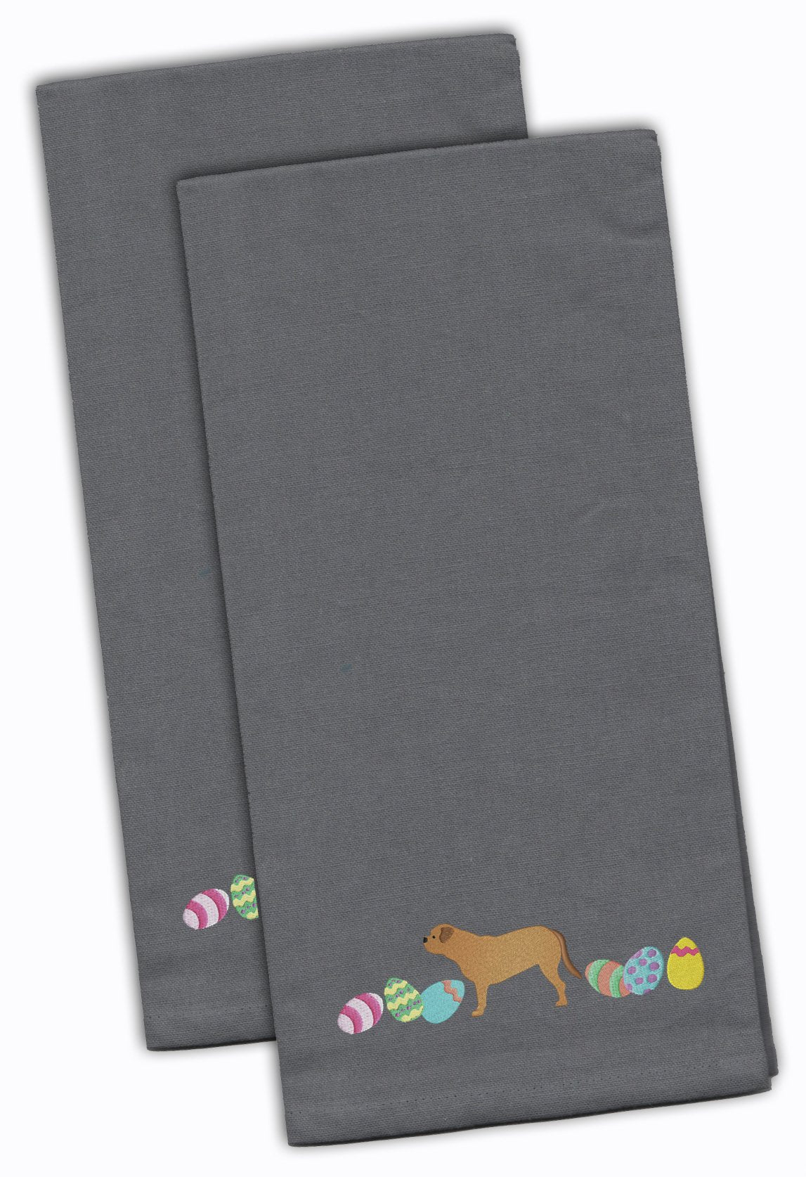 Dogue de Bordeaux Easter Gray Embroidered Towel Set of 2