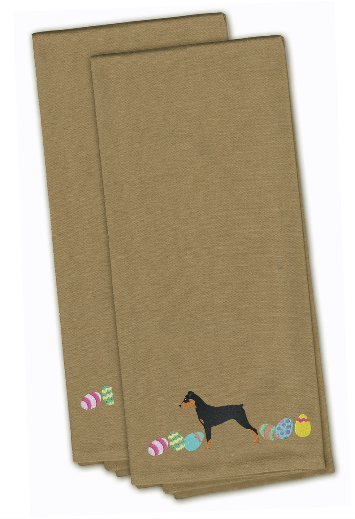German Pinscher Easter Tan Embroidered Towel Set of 2 Decorative Bathroom Guest Hand Towel for Hand, Face, Tea, Dishcloth, 19 X 25, Tan