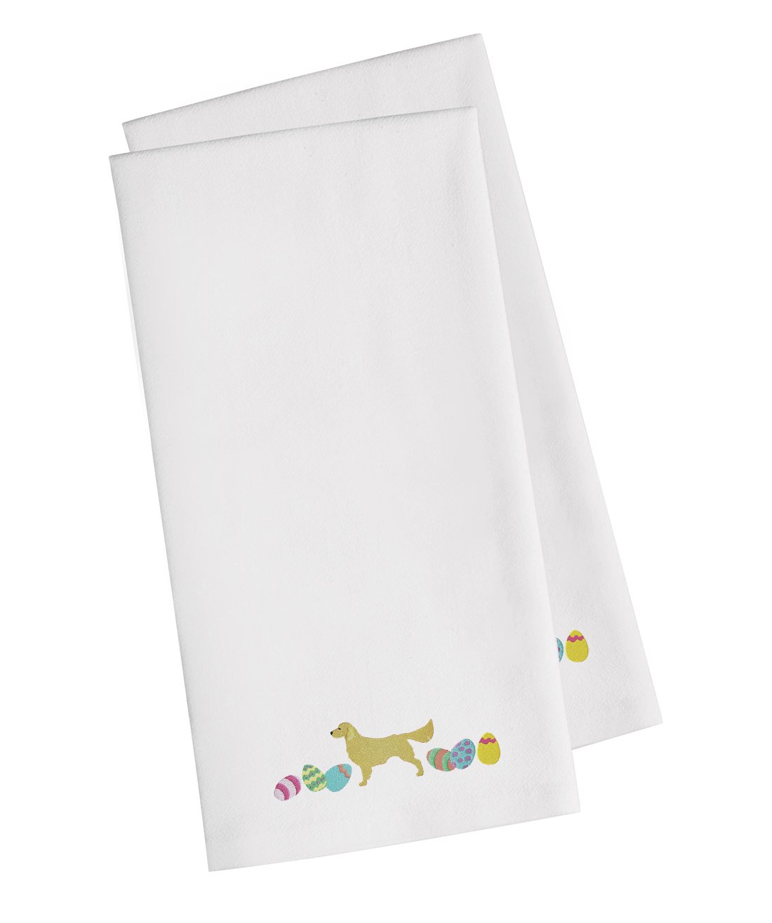 Golden Retriever Easter White Embroidered Towel Set of 2 Decorative Bathroom Guest Hand Towel for Hand, Face, Tea, Dishcloth, 19 X 25, White