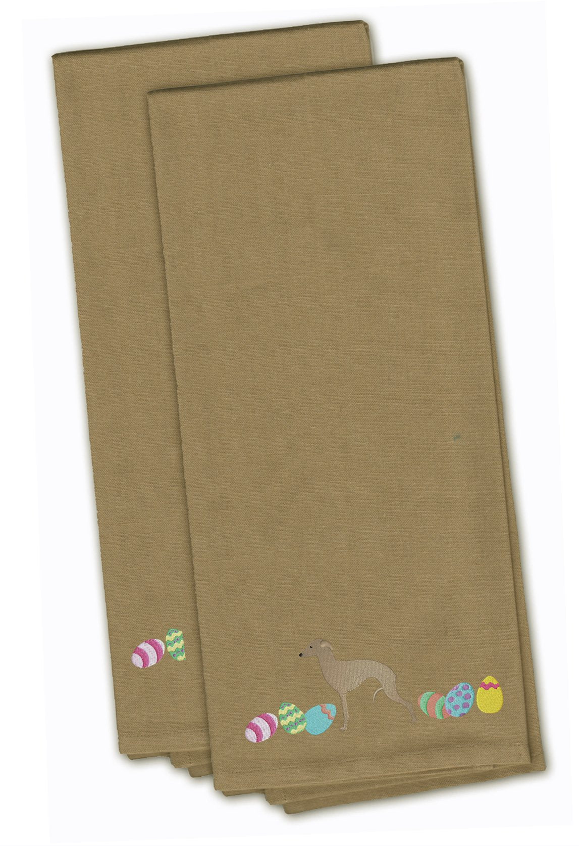 Italian Greyhound Easter Tan Embroidered Towel Set of 2 Decorative Bathroom Guest Hand Towel for Hand, Face, Tea, Dishcloth, 19 X 25, Tan
