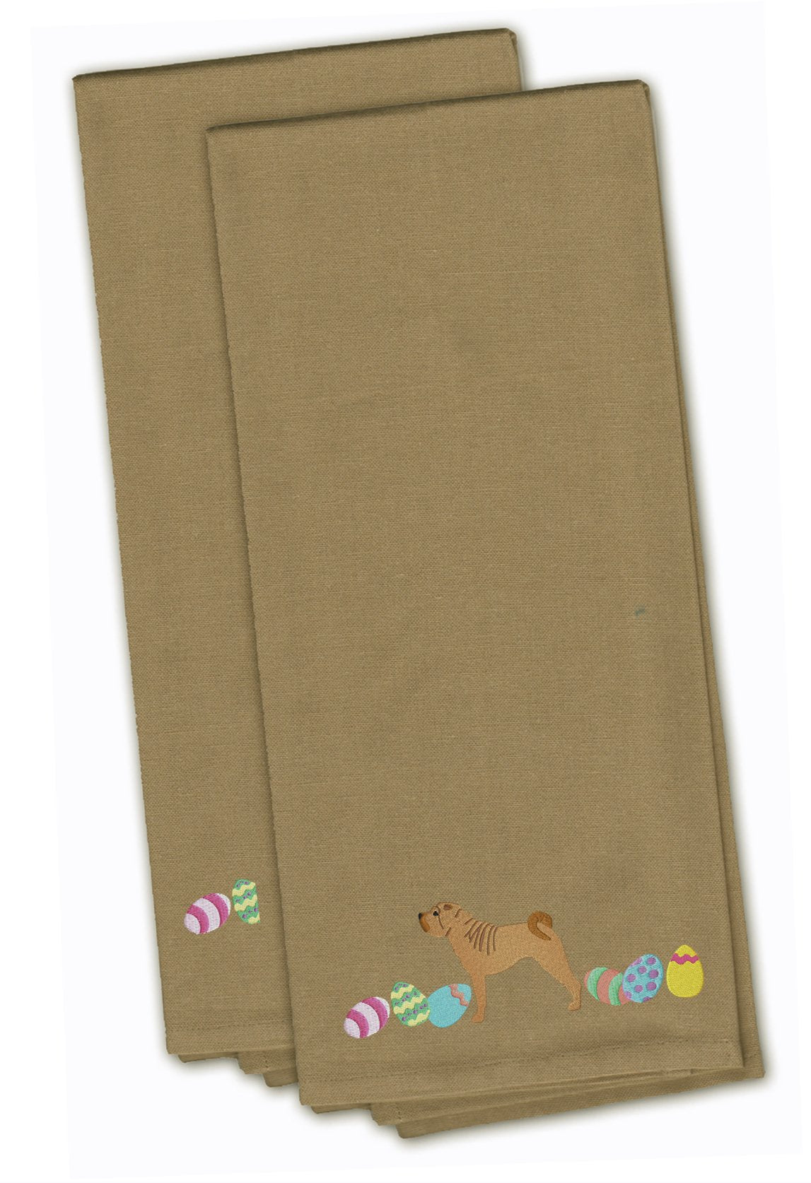Shar Pei Easter Tan Embroidered Towel Set of 2 Decorative Bathroom Guest Hand Towel for Hand, Face, Tea, Dishcloth, 19 X 25, Tan