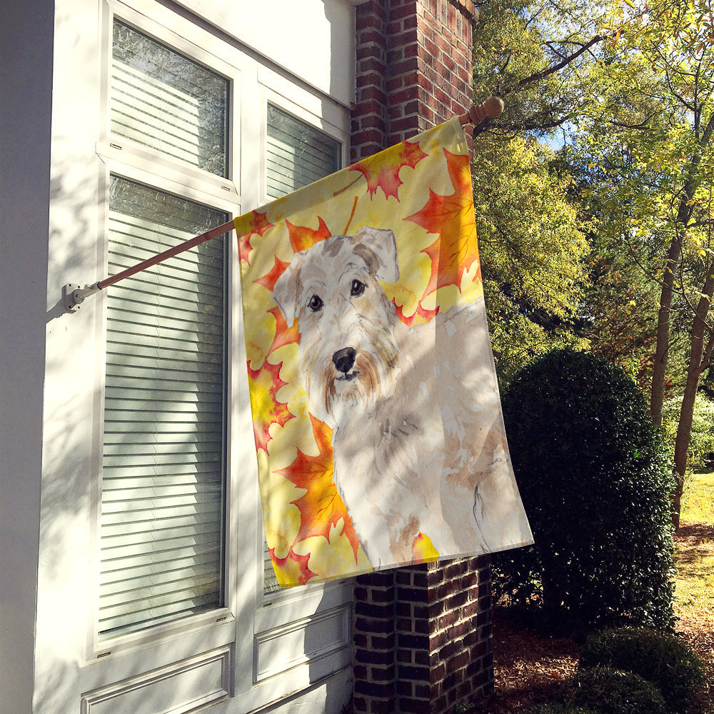 Fall Leaves Wheaten Terrier House Flag 28x40 Porch Sleeve Pole Decorative Outside Yard Banner Artwork Wall Hanging, Polyester