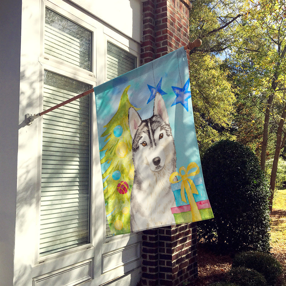 Christmas Tree Siberian Husky House Flag 28x40 Porch Sleeve Pole Decorative Outside Yard Banner Artwork Wall Hanging, Polyester