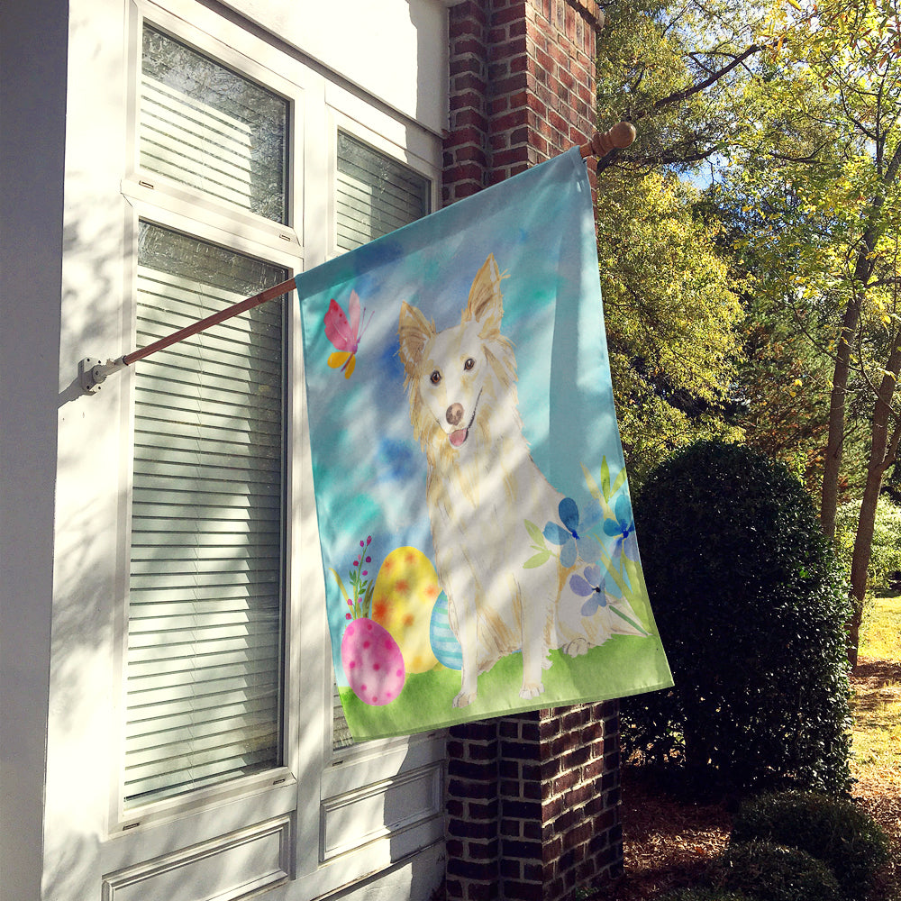 Easter Eggs White Collie House Flag 28x40 Porch Sleeve Pole Decorative Outside Yard Banner Artwork Wall Hanging, Polyester