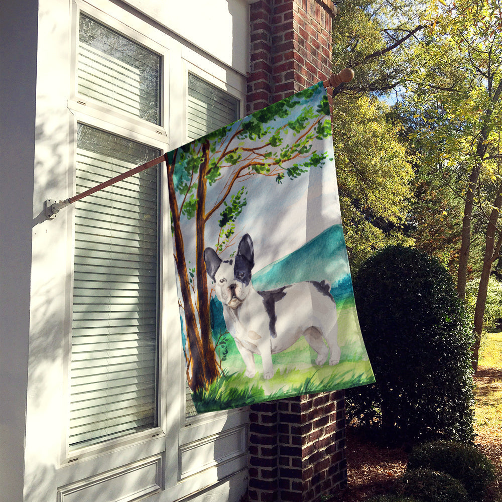 Under the Tree French Bulldog House Flag 28x40 Porch Sleeve Pole Decorative Outside Yard Banner Artwork Wall Hanging, Polyester