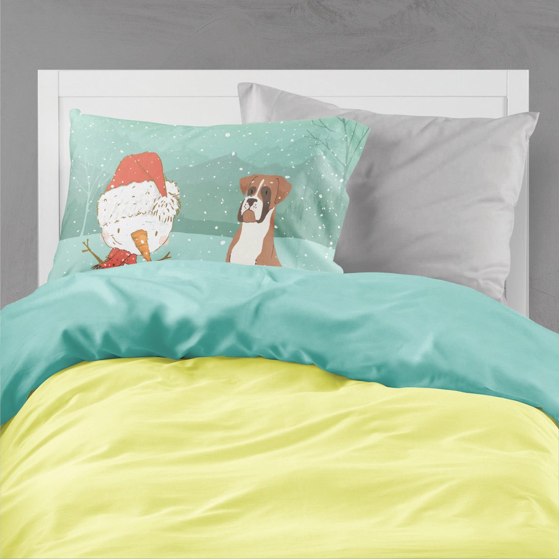 Fawn Boxer and Snowman Christmas Standard Pillowcase Lightweight Super Soft Easy Care Decorative Artwork Pillowcase, Standard