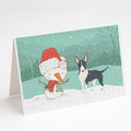 Black Bull Terrier Snowman Christmas Greeting Cards Pack of 8 Blank Cards with Envelopes Whimsical A7 Size 5x7
