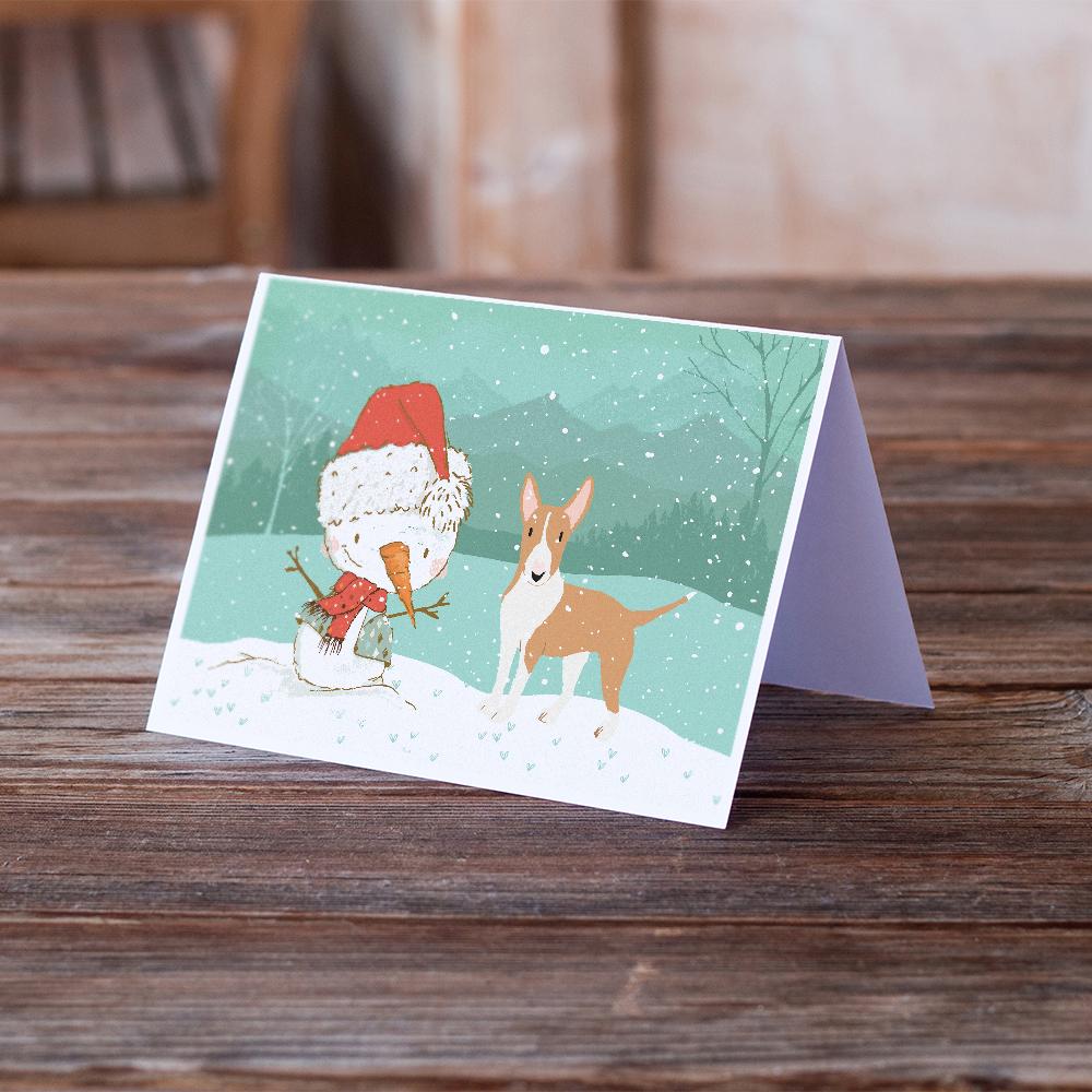 Fawn Bull Terrier Snowman Christmas Greeting Cards Pack of 8 Blank Cards with Envelopes Whimsical A7 Size 5x7
