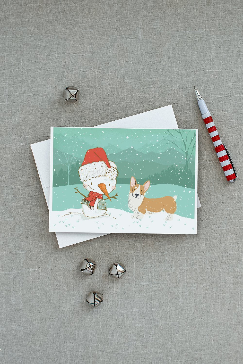 Pembroke Corgi Snowman Christmas Greeting Cards Pack of 8 Blank Cards with Envelopes Whimsical A7 Size 5x7