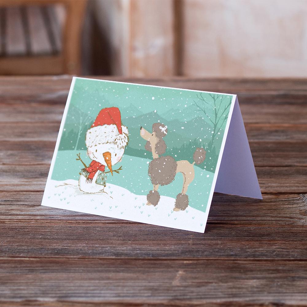 Chocolate Poodle Snowman Christmas Greeting Cards Pack of 8 Blank Cards with Envelopes Whimsical A7 Size 5x7