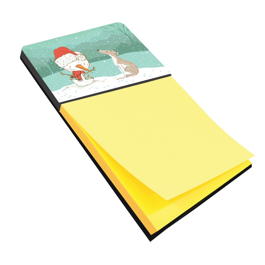 Whippet Snowman Christmas Watercolor Sticky Note Holder Refillable Dispenser Desk Accessory 3x3 Pad Gift