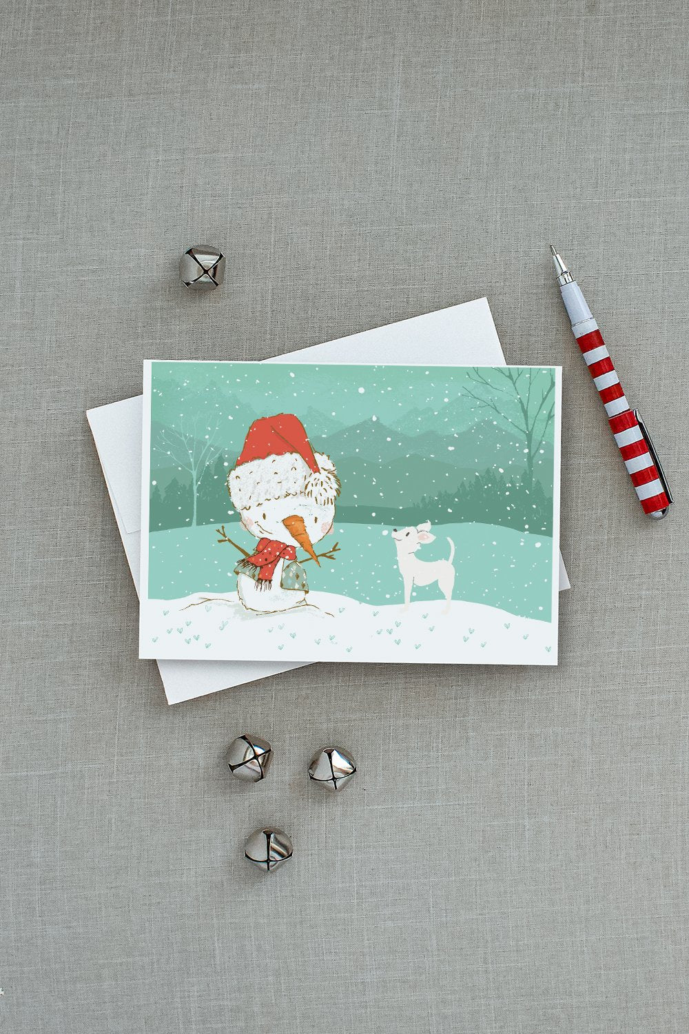 White Chihuahua Snowman Christmas Greeting Cards Pack of 8 Blank Cards with Envelopes Whimsical A7 Size 5x7