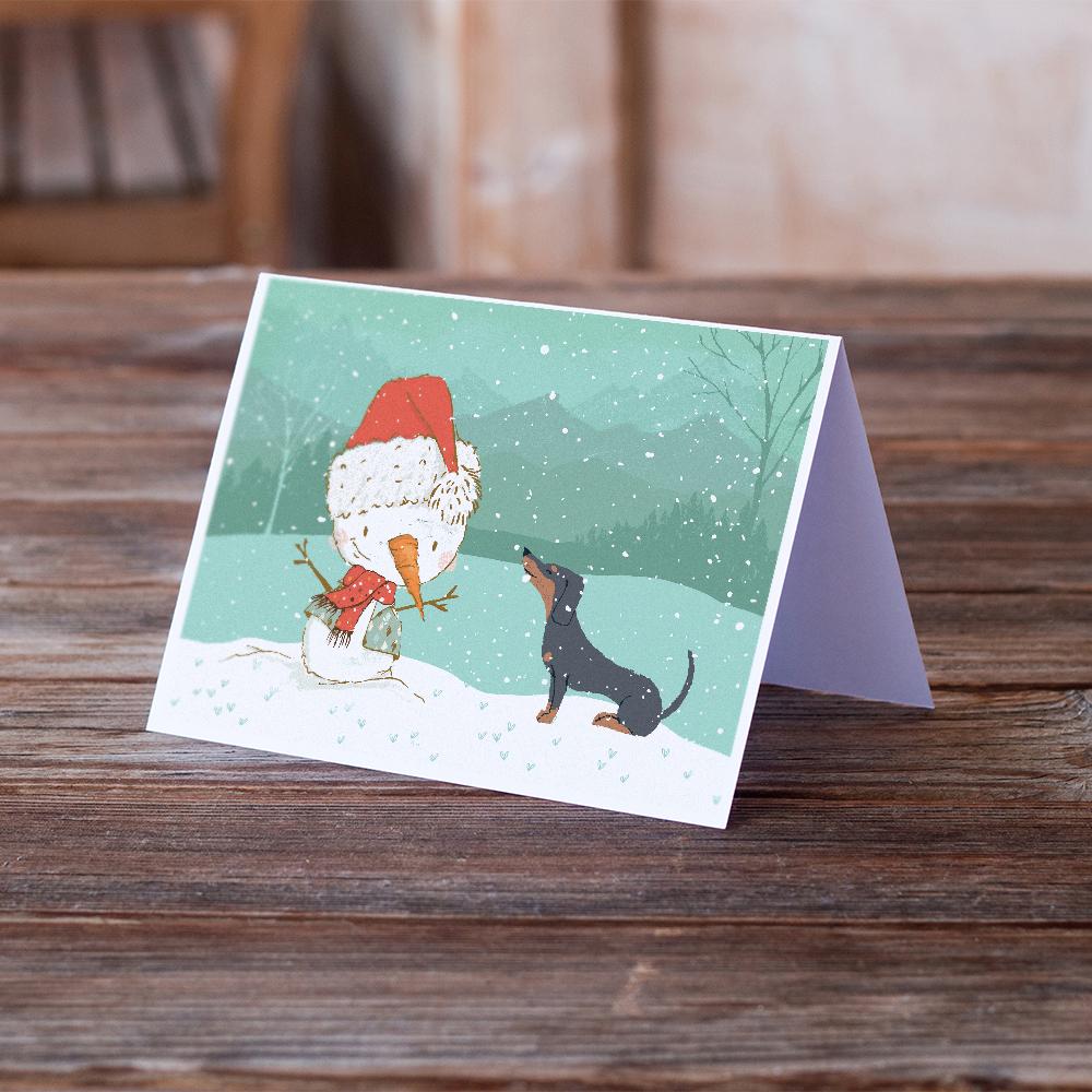 Black Tan Dachshund Snowman Christmas Greeting Cards Pack of 8 Blank Cards with Envelopes Whimsical A7 Size 5x7