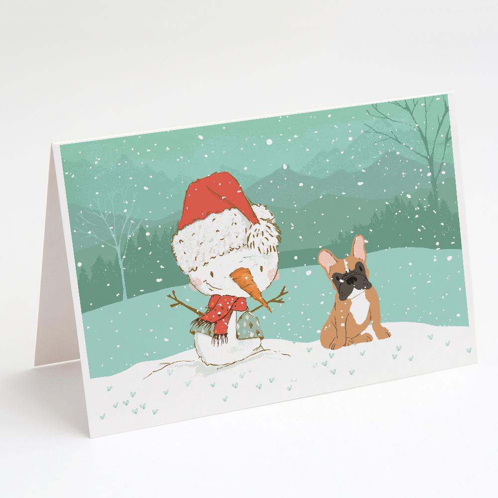 Fawn French Bulldog Snowman Christmas Greeting Cards Pack of 8 Blank Cards with Envelopes Whimsical A7 Size 5x7