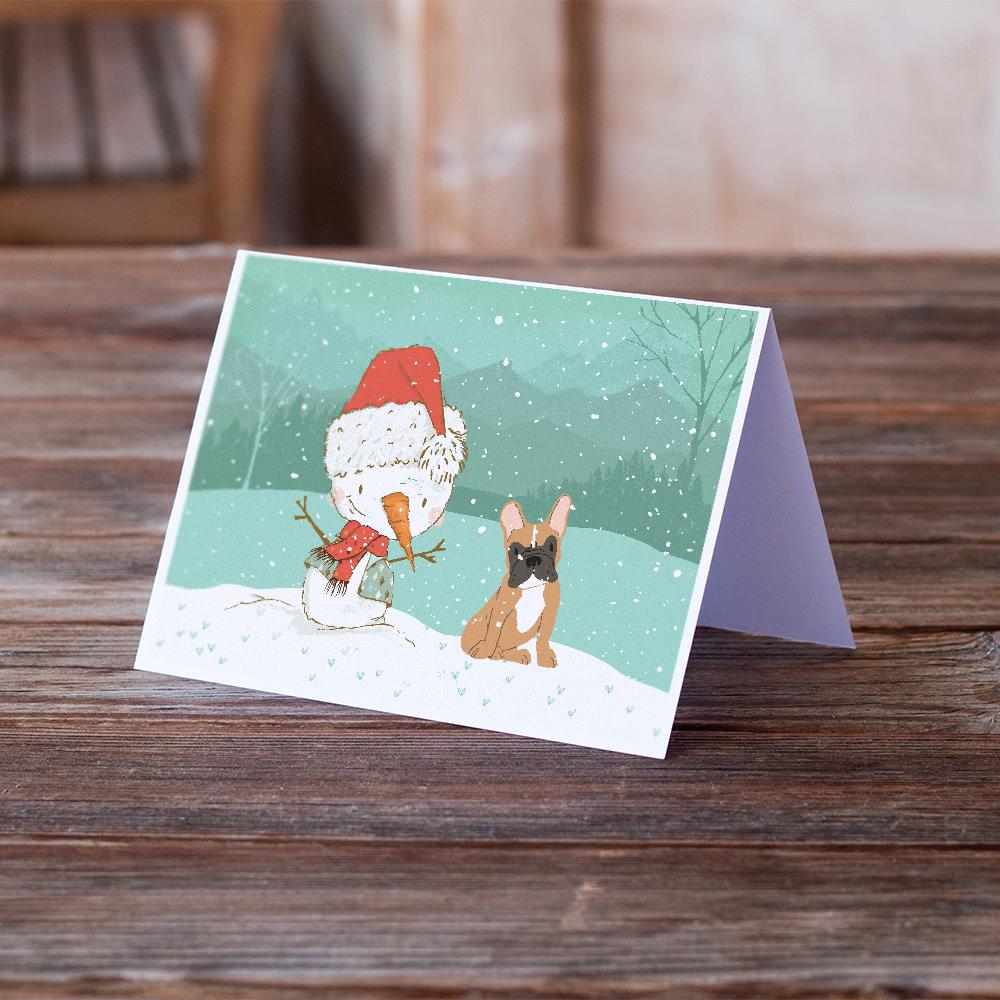 Fawn French Bulldog Snowman Christmas Greeting Cards Pack of 8 Blank Cards with Envelopes Whimsical A7 Size 5x7
