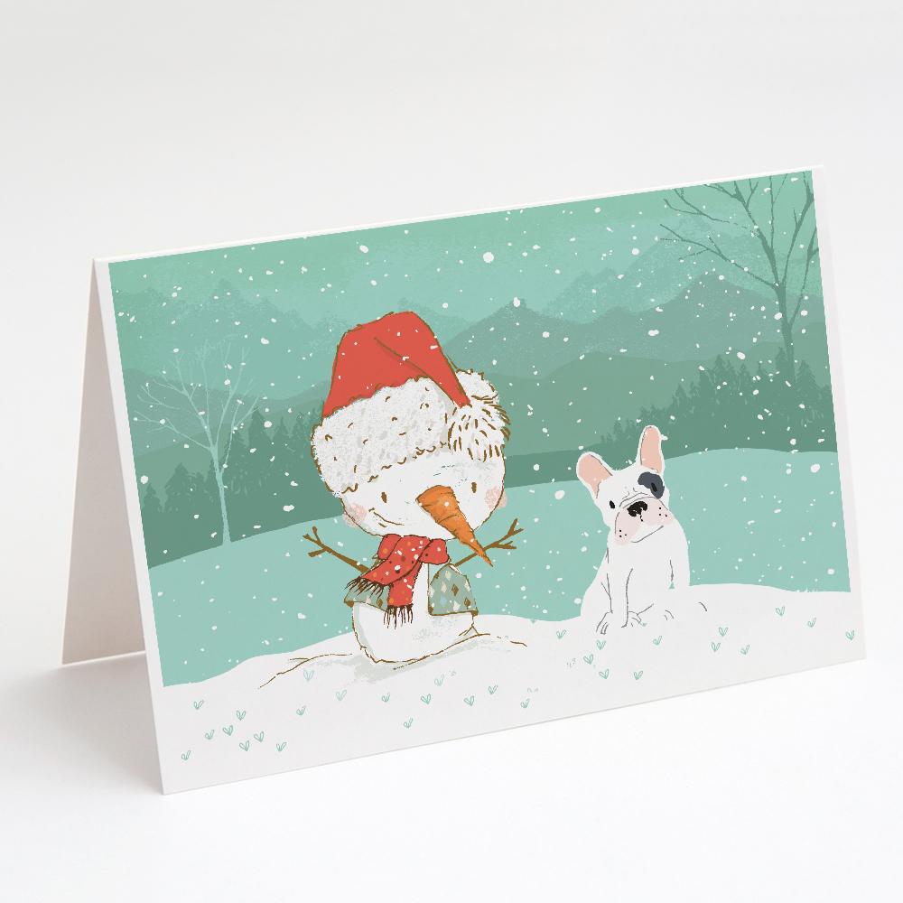 Piebald French Bulldog Snowman Christmas Greeting Cards Pack of 8 Blank Cards with Envelopes Whimsical A7 Size 5x7