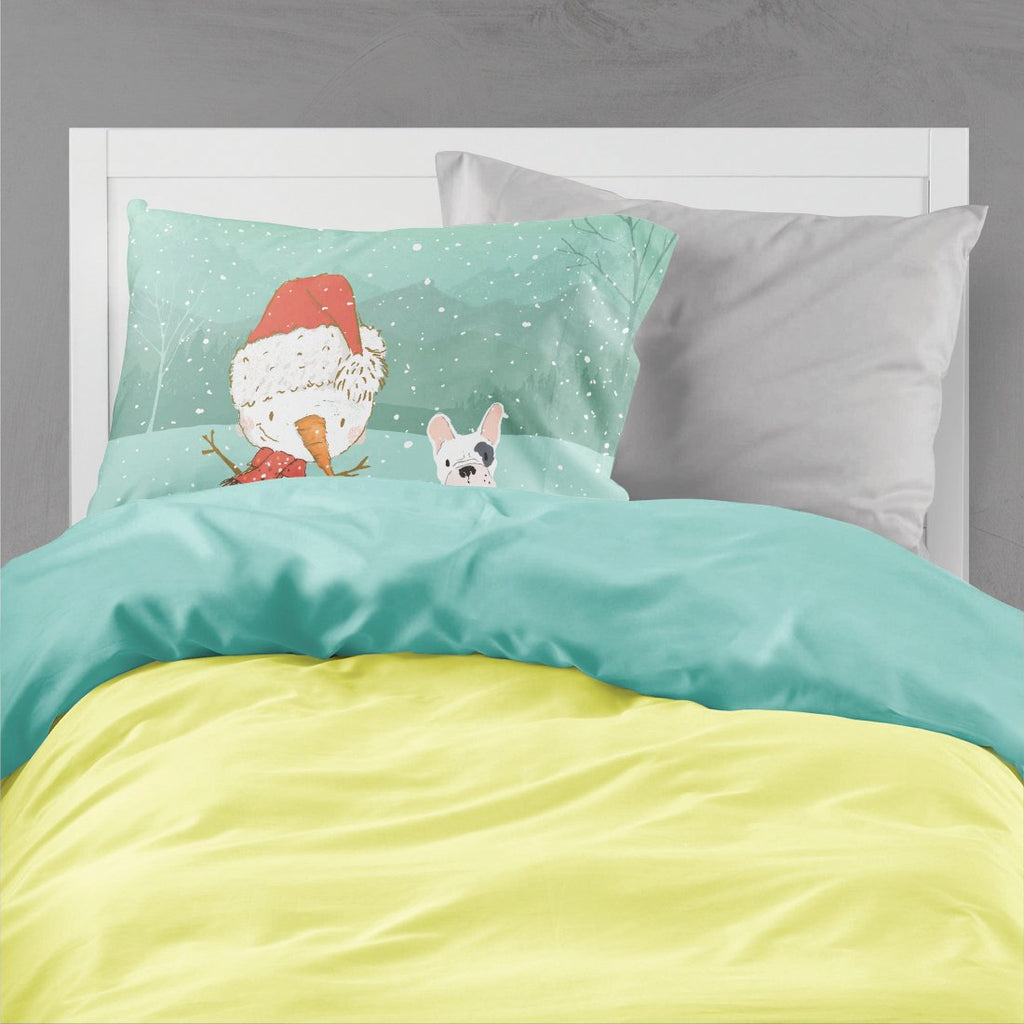 Piebald French Bulldog Snowman Christmas Standard Pillowcase Lightweight Super Soft Easy Care Decorative Artwork Pillowcase, Standard