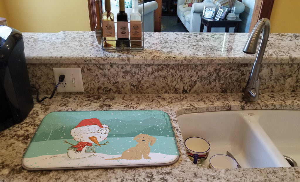 Brown Maltese Snowman Christmas Dish Drying Mat Absorbent Dish Drying Mat Pad for Kitchen Counter Dish Drainer Mat for Countertop, 14 x 21", Multicolor