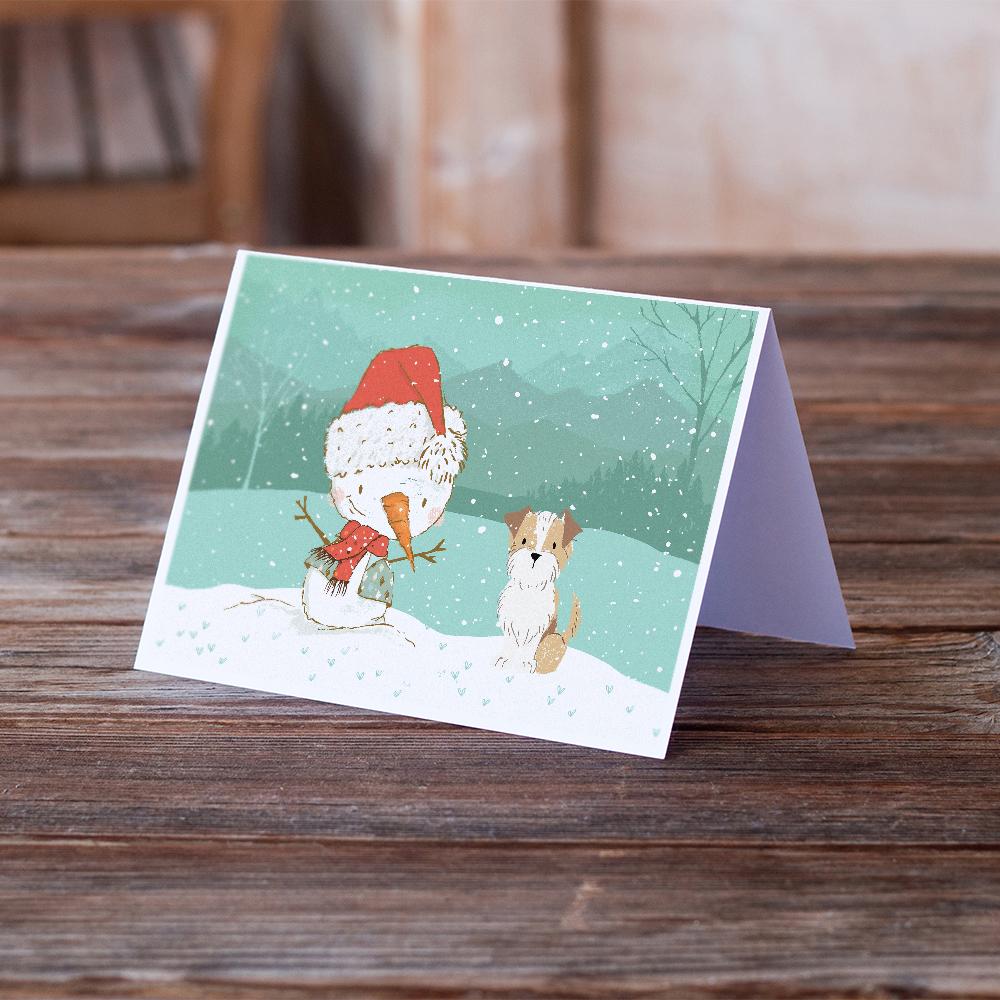 Brown and White Terrier Snowman Christmas Greeting Cards Pack of 8 Blank Cards with Envelopes Whimsical A7 Size 5x7