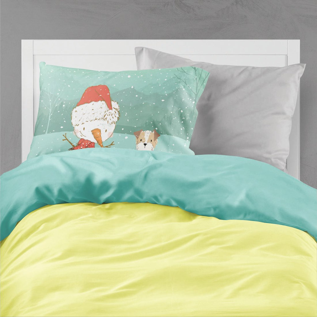 Brown and White Terrier Snowman Christmas Standard Pillowcase Lightweight Super Soft Easy Care Decorative Artwork Pillowcase, Standard