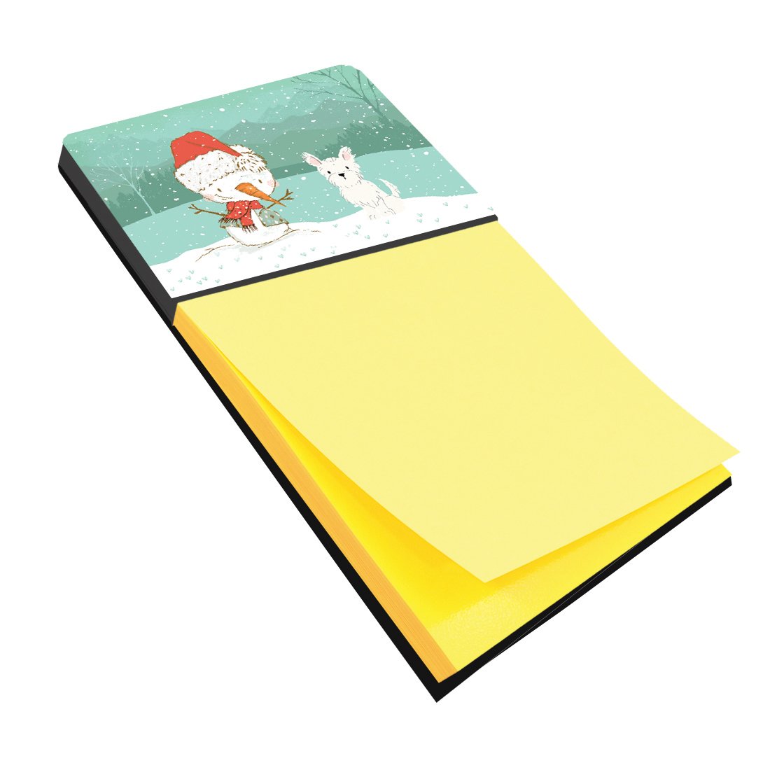 Westie Terrier Snowman Christmas Watercolor Sticky Note Holder Refillable Dispenser Desk Accessory 3x3 Pad Gift