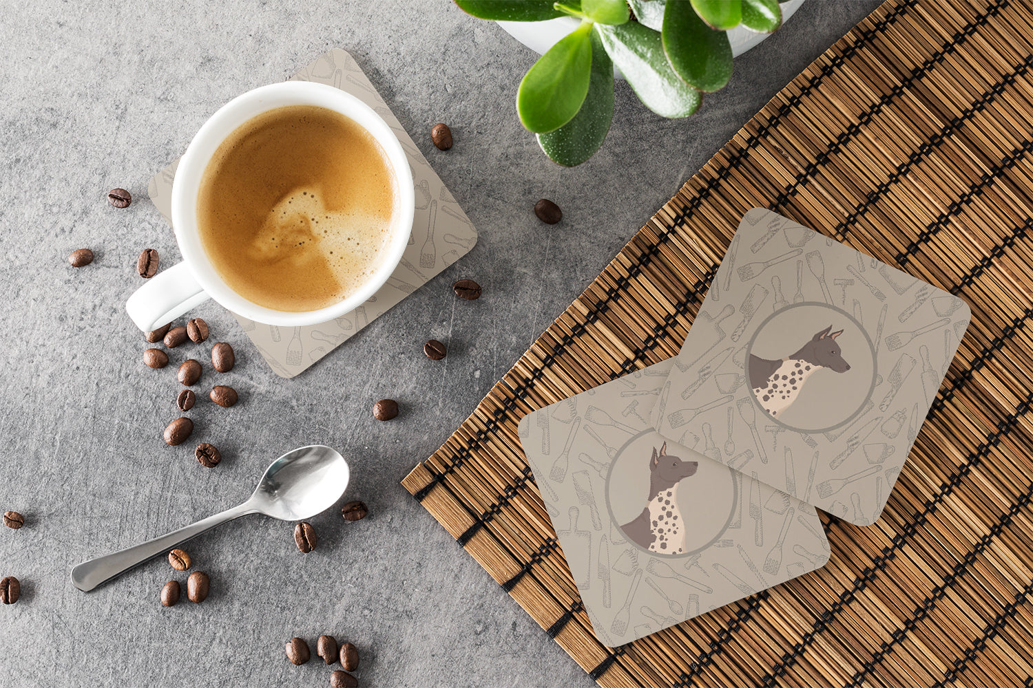 American Hairless Terrier In the Kitchen Foam Coasters Set of 4 Cup Coasters for Indoor Outdoor, Tabletop Protection, Anti Slip, Mouse pad Material