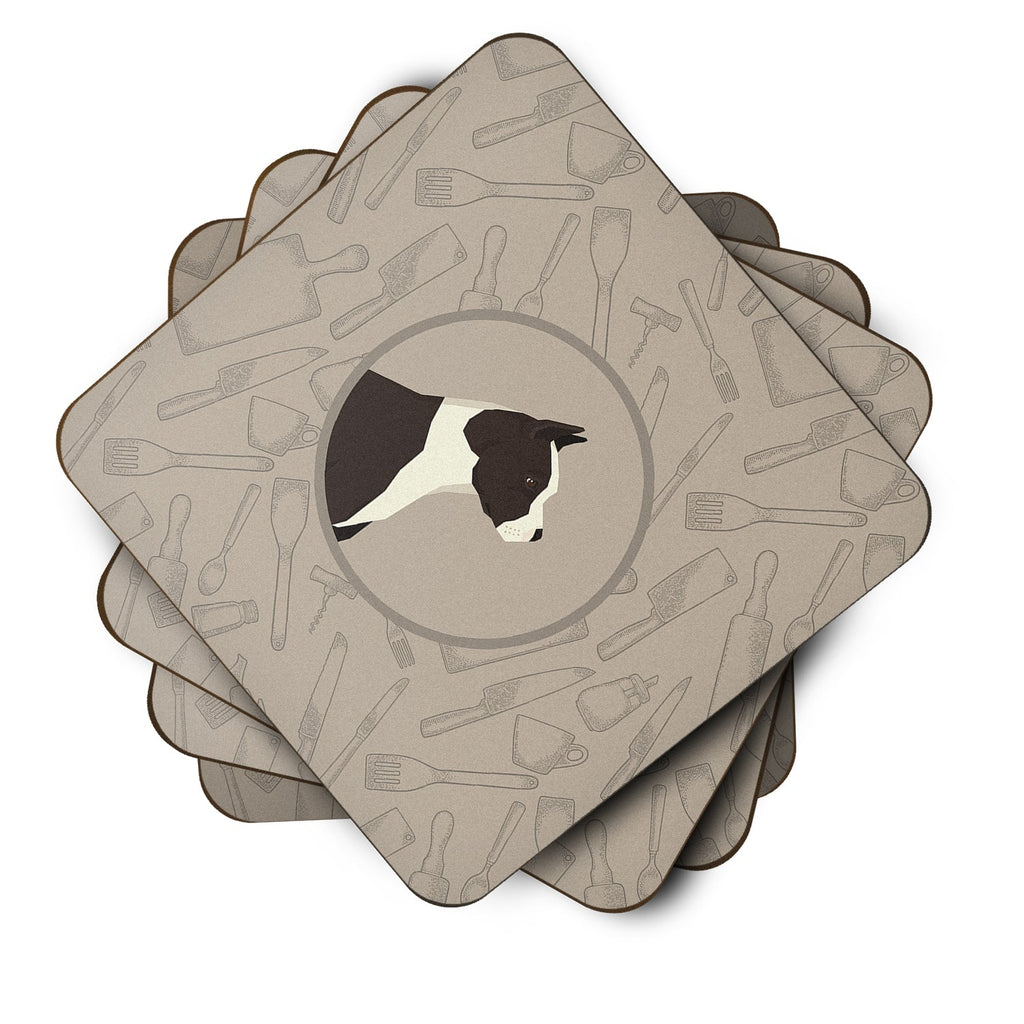 American Staffordshire Terrier In the Kitchen Foam Coasters Set of 4 Cup Coasters for Indoor Outdoor, Tabletop Protection, Anti Slip, Mouse pad Material