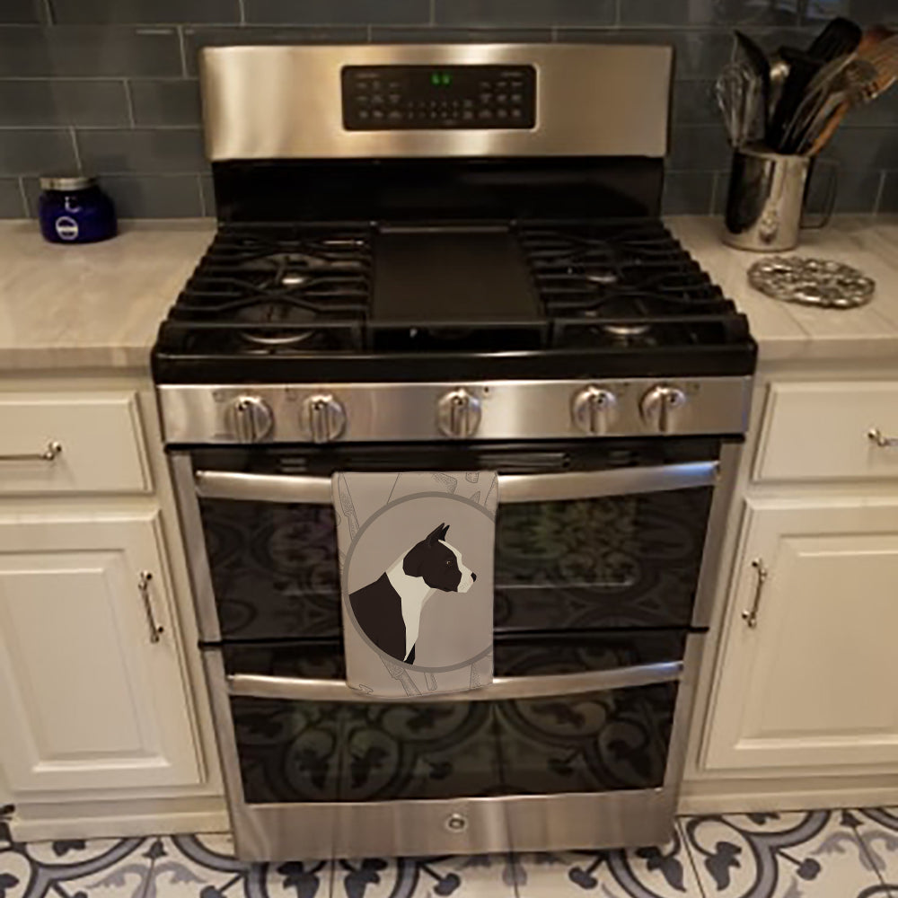 American Staffordshire Terrier In the Kitchen Kitchen Towel Velour Plush Front and Cotton Loop Back Machine Washable