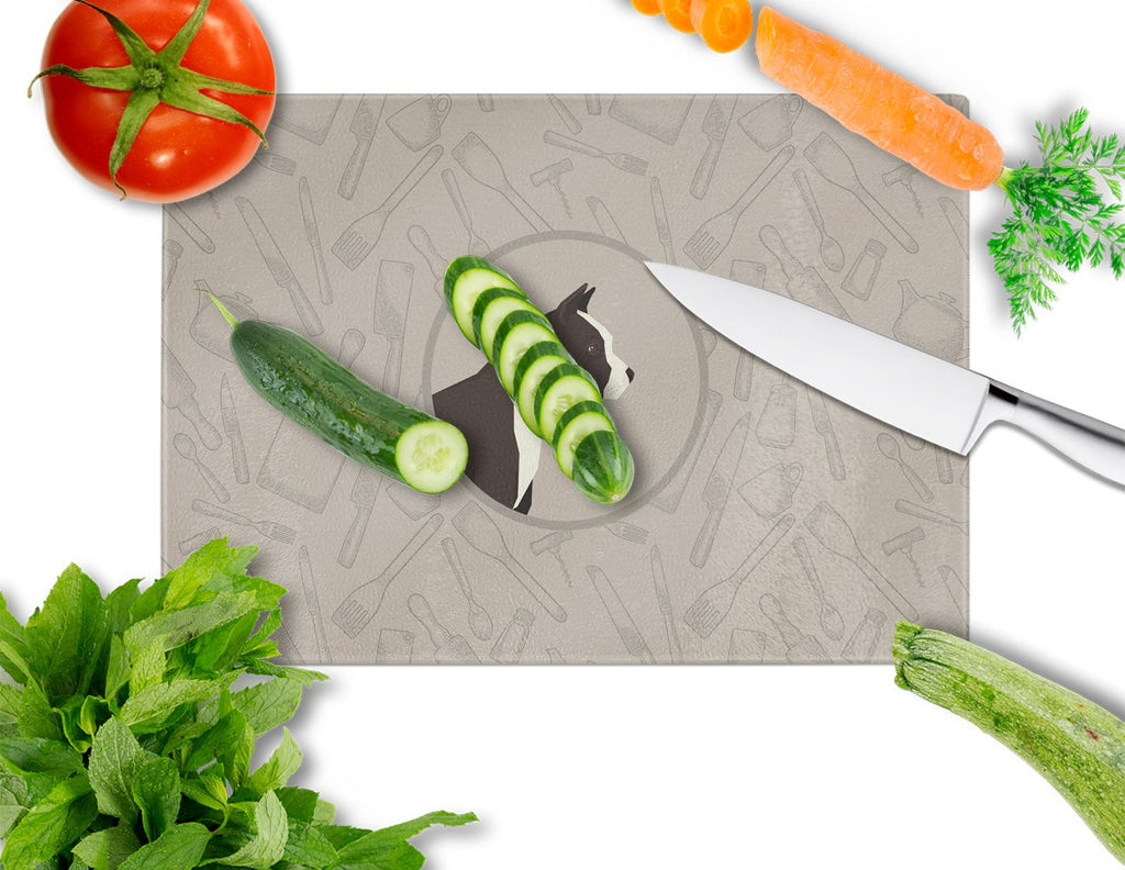 American Staffordshire Terrier In the Kitchen Cutting Board Tempered Glass Kitchen Cutting Surface, Heat Resistant Chopping, Non-Slip Feet, Food Prep & Serving