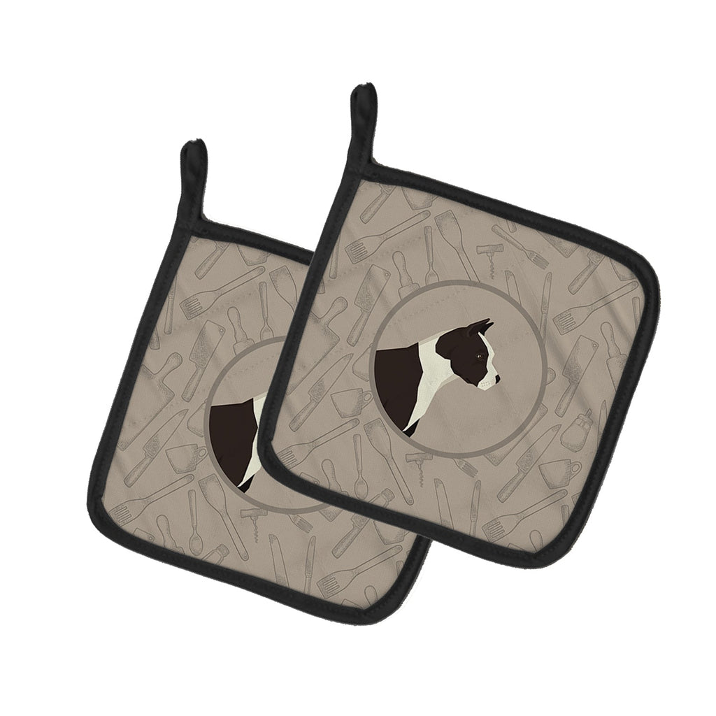 American Staffordshire Terrier In the Kitchen Pot Holder Set of 2 Heat Resistant Quilted Hot Pads 7.5 x 7.5 Inch, Insulated Kitchen Trivets for Cooking & Baking